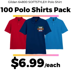 100 Gildan SoftStyle® 64800 Double Piqué Polo