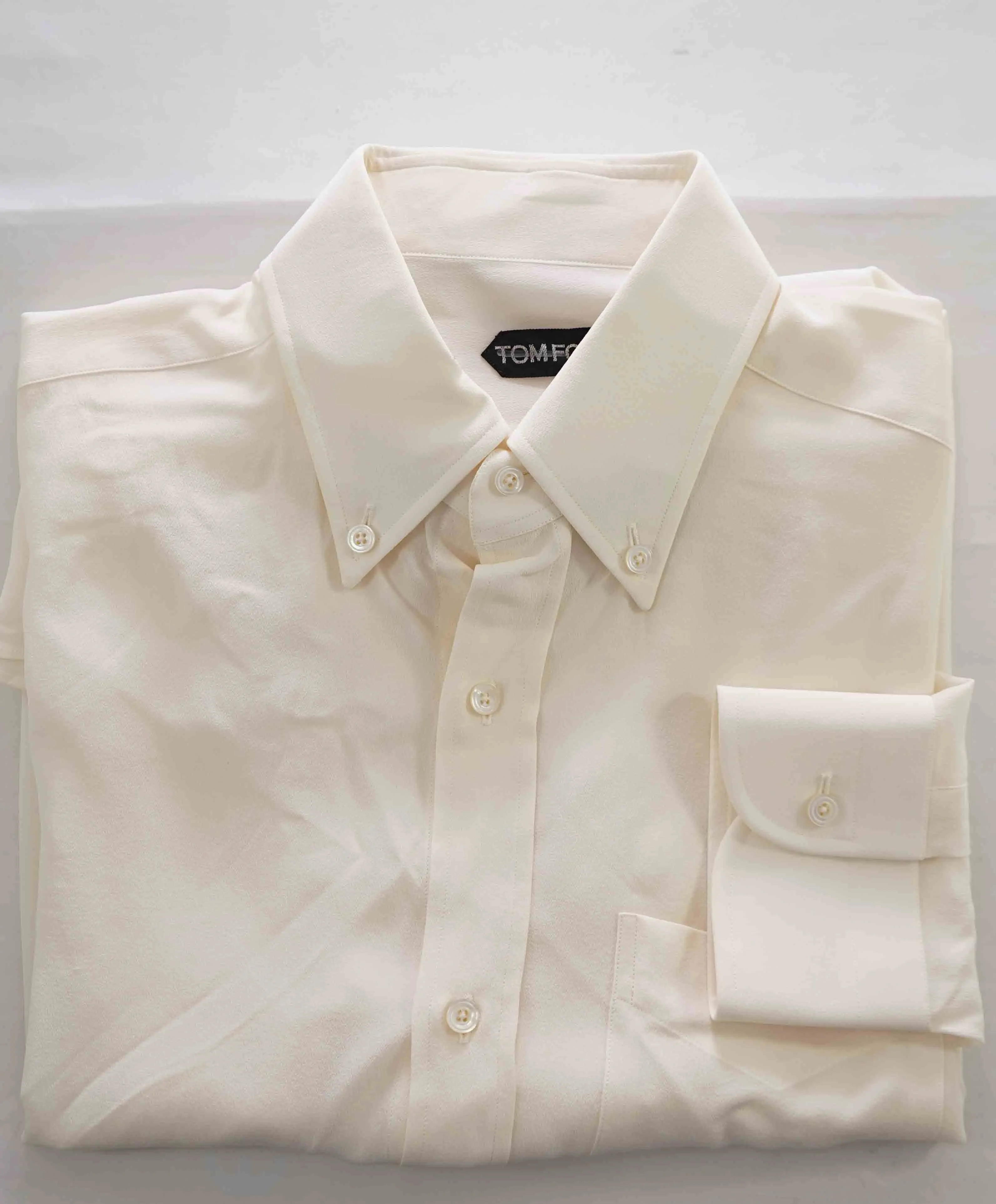 $1,480 TOM FORD - PURE SILK Button Collar IVORY Button Down Shirt - 16