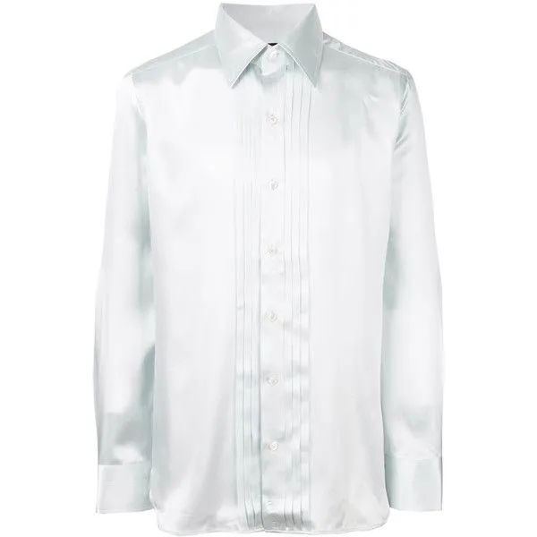 $1,480 TOM FORD - PURE SILK Pleated Placket BABY BLUE Button Down Shirt - 16.5