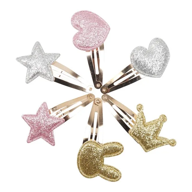 1/5/12 Pcs Shiny Glitter Elastic Hair Band Heart Star Hair Tie Kids Korean Hair Rope Crwon Kawaii Kids Rabbit Hair Accessories