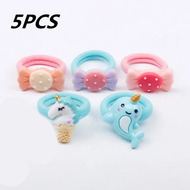 1/5/12 Pcs Shiny Glitter Elastic Hair Band Heart Star Hair Tie Kids Korean Hair Rope Crwon Kawaii Kids Rabbit Hair Accessories