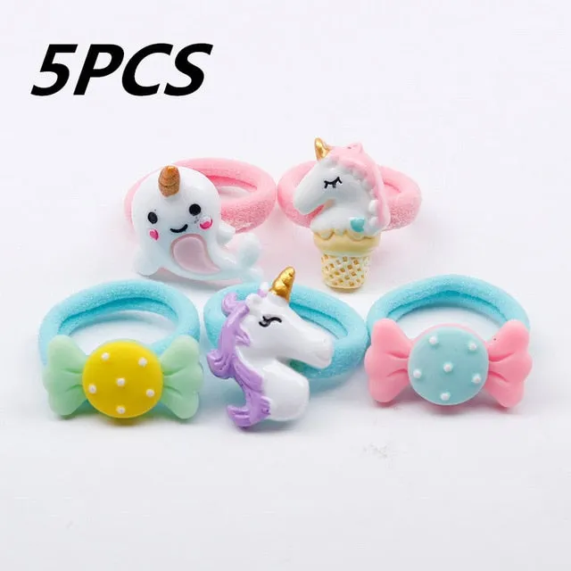 1/5/12 Pcs Shiny Glitter Elastic Hair Band Heart Star Hair Tie Kids Korean Hair Rope Crwon Kawaii Kids Rabbit Hair Accessories