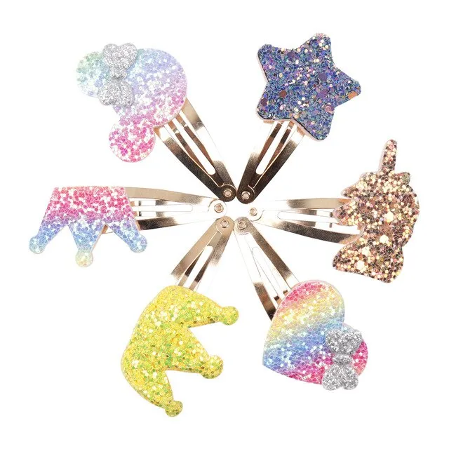 1/5/12 Pcs Shiny Glitter Elastic Hair Band Heart Star Hair Tie Kids Korean Hair Rope Crwon Kawaii Kids Rabbit Hair Accessories