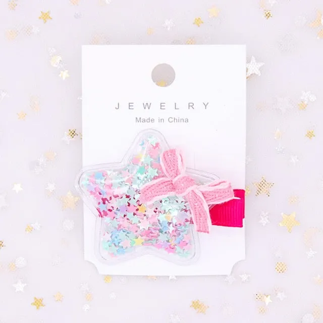 1/5/12 Pcs Shiny Glitter Elastic Hair Band Heart Star Hair Tie Kids Korean Hair Rope Crwon Kawaii Kids Rabbit Hair Accessories