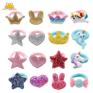 1/5/12 Pcs Shiny Glitter Elastic Hair Band Heart Star Hair Tie Kids Korean Hair Rope Crwon Kawaii Kids Rabbit Hair Accessories