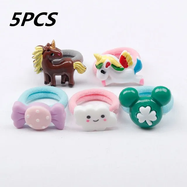 1/5/12 Pcs Shiny Glitter Elastic Hair Band Heart Star Hair Tie Kids Korean Hair Rope Crwon Kawaii Kids Rabbit Hair Accessories