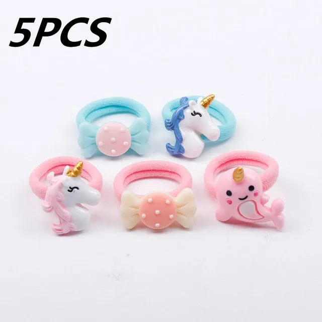 1/5/12 Pcs Shiny Glitter Elastic Hair Band Heart Star Hair Tie Kids Korean Hair Rope Crwon Kawaii Kids Rabbit Hair Accessories
