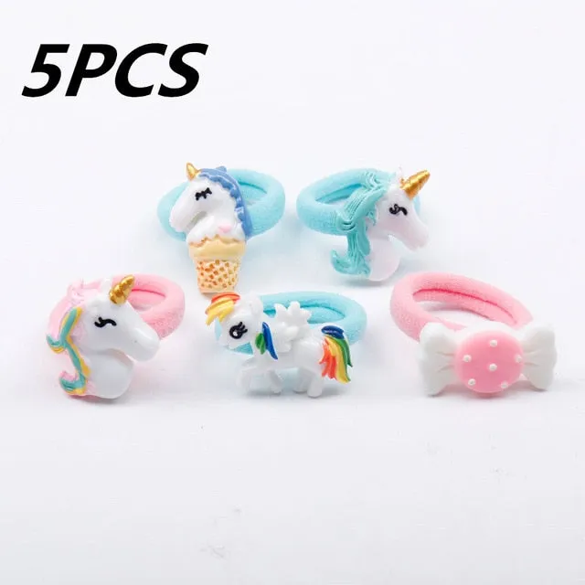 1/5/12 Pcs Shiny Glitter Elastic Hair Band Heart Star Hair Tie Kids Korean Hair Rope Crwon Kawaii Kids Rabbit Hair Accessories