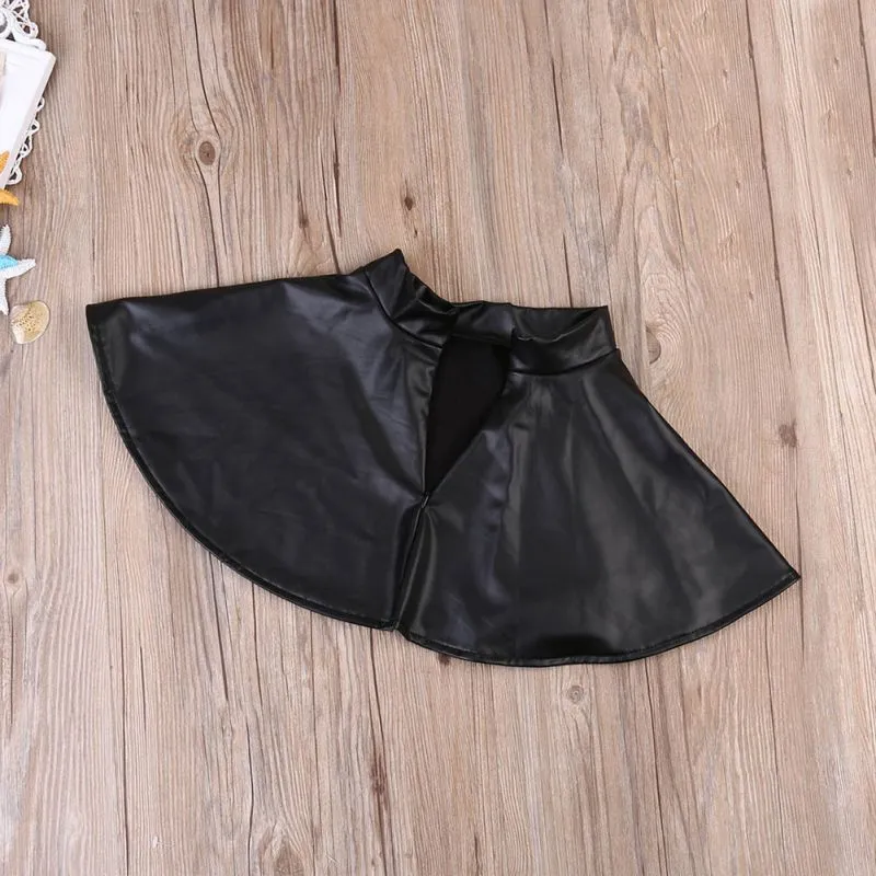 2Pcs Toddler Kids Girl Clothing Set T-shirt Tops   Leather Skirt Outfit