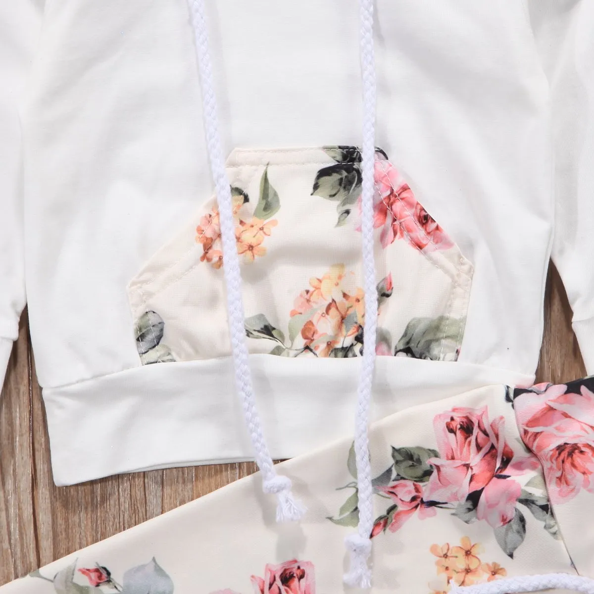3 Piece Infant Toddler Baby Girl Floral Print Hoodie Set