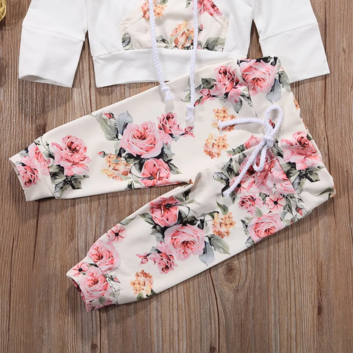 3 Piece Infant Toddler Baby Girl Floral Print Hoodie Set