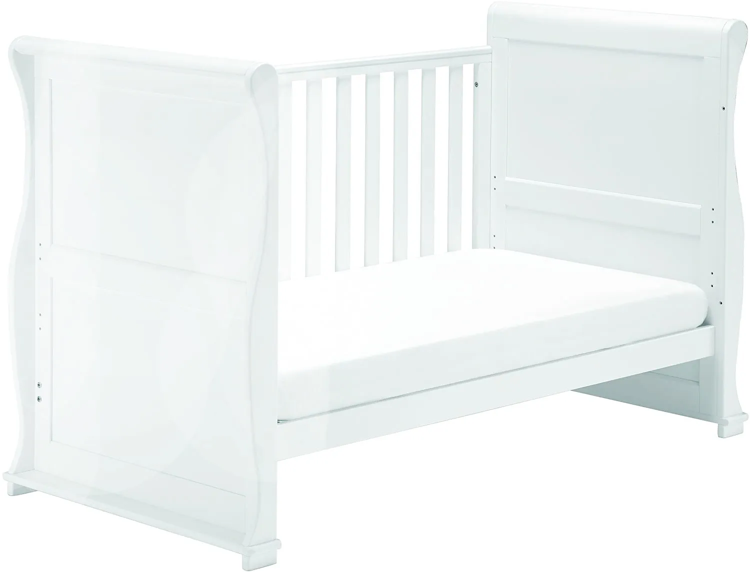4-in-1 Cocoon Sleigh Cot Bed with Drawer | Wooden Cot | Toddler Bed | Day Bed | White
