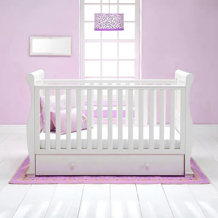 4-in-1 Cocoon Sleigh Cot Bed with Drawer | Wooden Cot | Toddler Bed | Day Bed | White