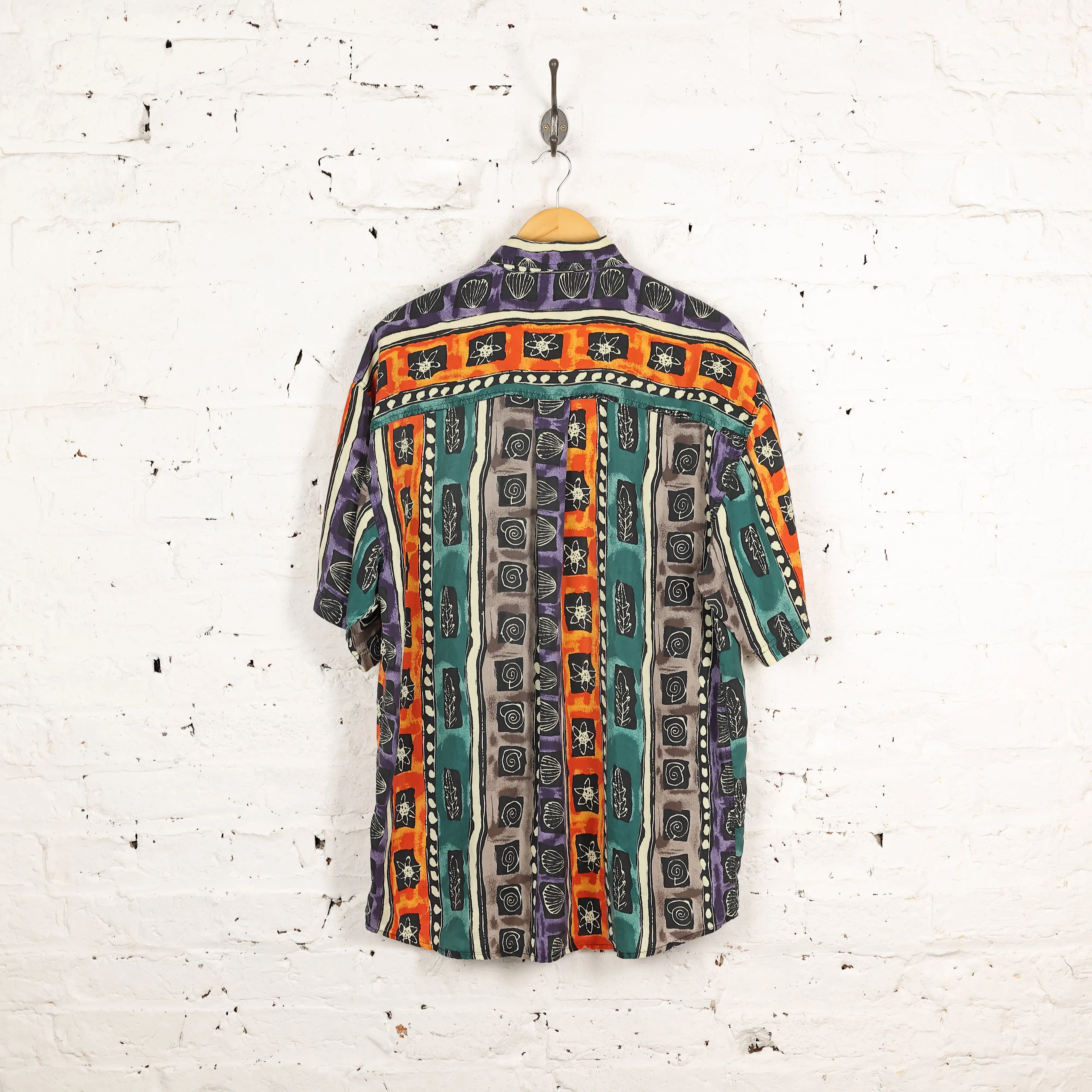 90s Silk Short Sleeve Pattern Shirt - Purple - L
