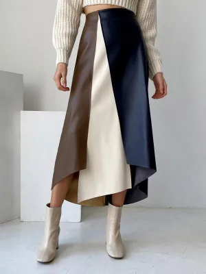 A-Line High Waisted Asymmetric Contrast Color Split-Front Skirts Bottoms