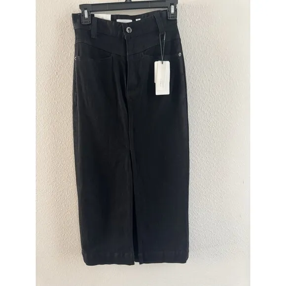 A Loves A Pencil Midi Jean Skirt Size 25 Black High Waisted Denim Slit Front