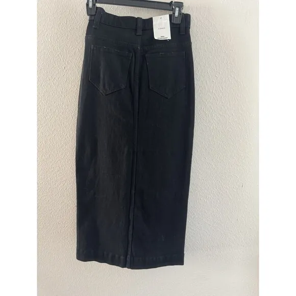 A Loves A Pencil Midi Jean Skirt Size 25 Black High Waisted Denim Slit Front