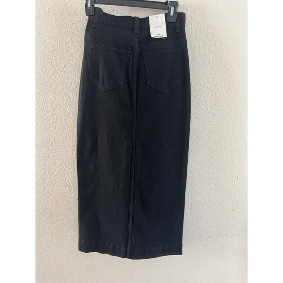A Loves A Pencil Midi Jean Skirt Size 25 Black High Waisted Denim Slit Front