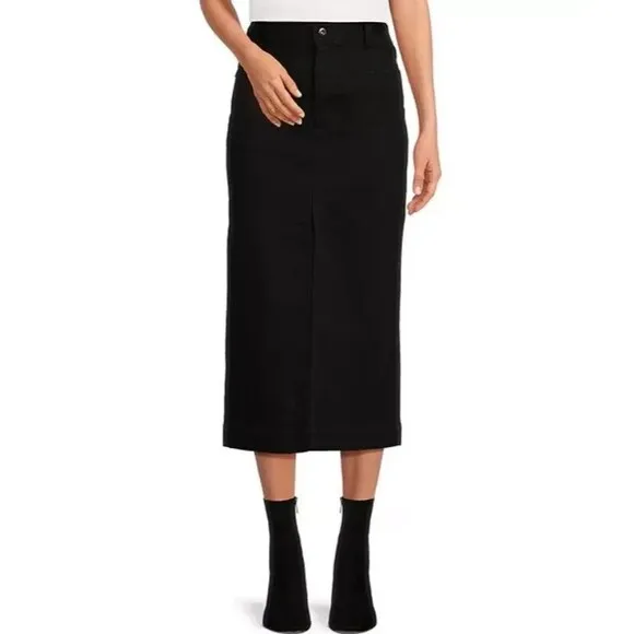 A Loves A Pencil Midi Jean Skirt Size 25 Black High Waisted Denim Slit Front