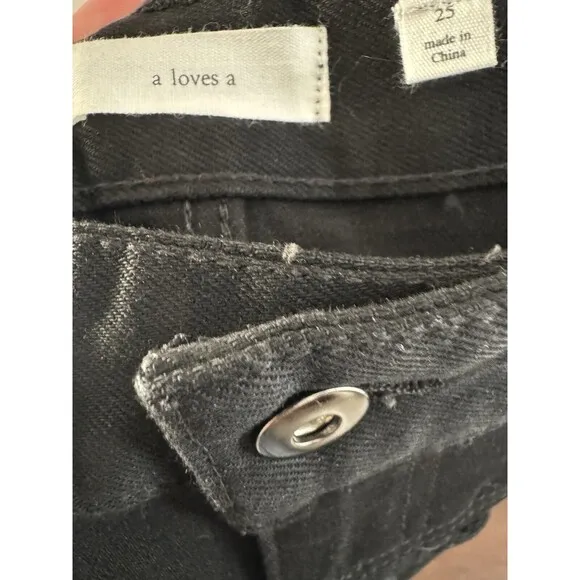 A Loves A Pencil Midi Jean Skirt Size 25 Black High Waisted Denim Slit Front
