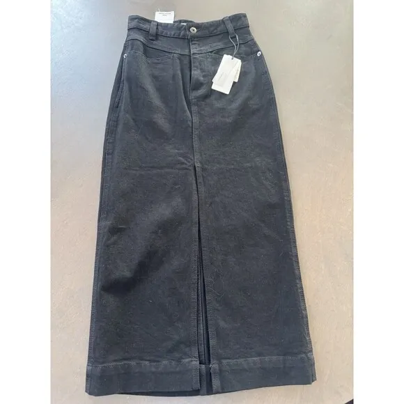 A Loves A Pencil Midi Jean Skirt Size 25 Black High Waisted Denim Slit Front