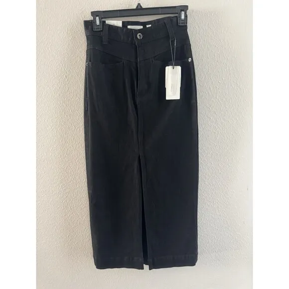 A Loves A Pencil Midi Jean Skirt Size 25 Black High Waisted Denim Slit Front