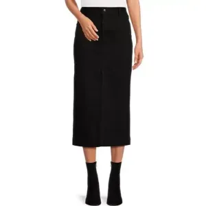 A Loves A Pencil Midi Jean Skirt Size 25 Black High Waisted Denim Slit Front