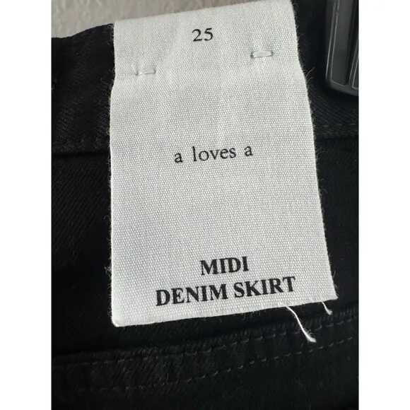 A Loves A Pencil Midi Jean Skirt Size 25 Black High Waisted Denim Slit Front