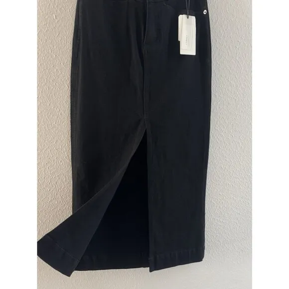 A Loves A Pencil Midi Jean Skirt Size 25 Black High Waisted Denim Slit Front