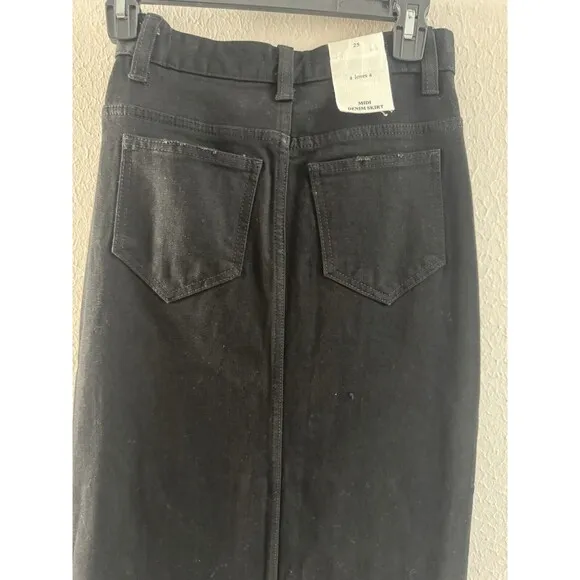 A Loves A Pencil Midi Jean Skirt Size 25 Black High Waisted Denim Slit Front