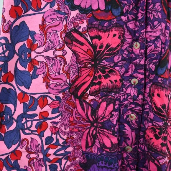 Alexandra Farmer for Anthropologie Small Butterfly Pink Floral Maxi Shirt Dress
