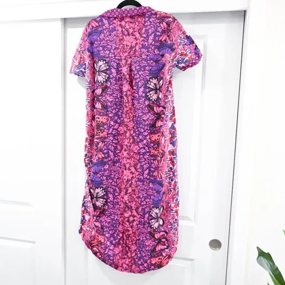Alexandra Farmer for Anthropologie Small Butterfly Pink Floral Maxi Shirt Dress