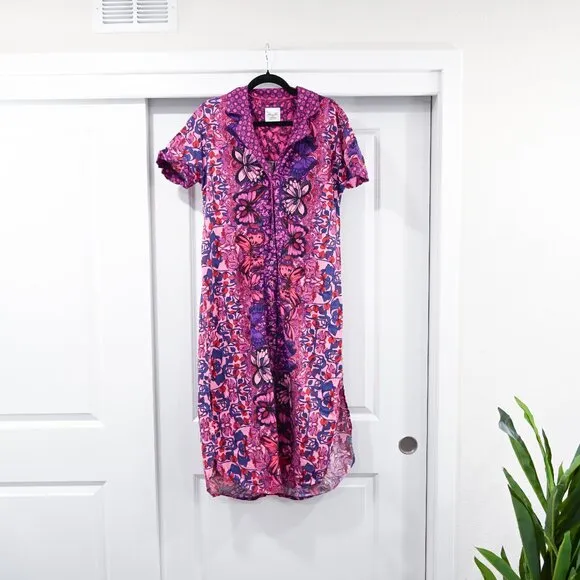 Alexandra Farmer for Anthropologie Small Butterfly Pink Floral Maxi Shirt Dress