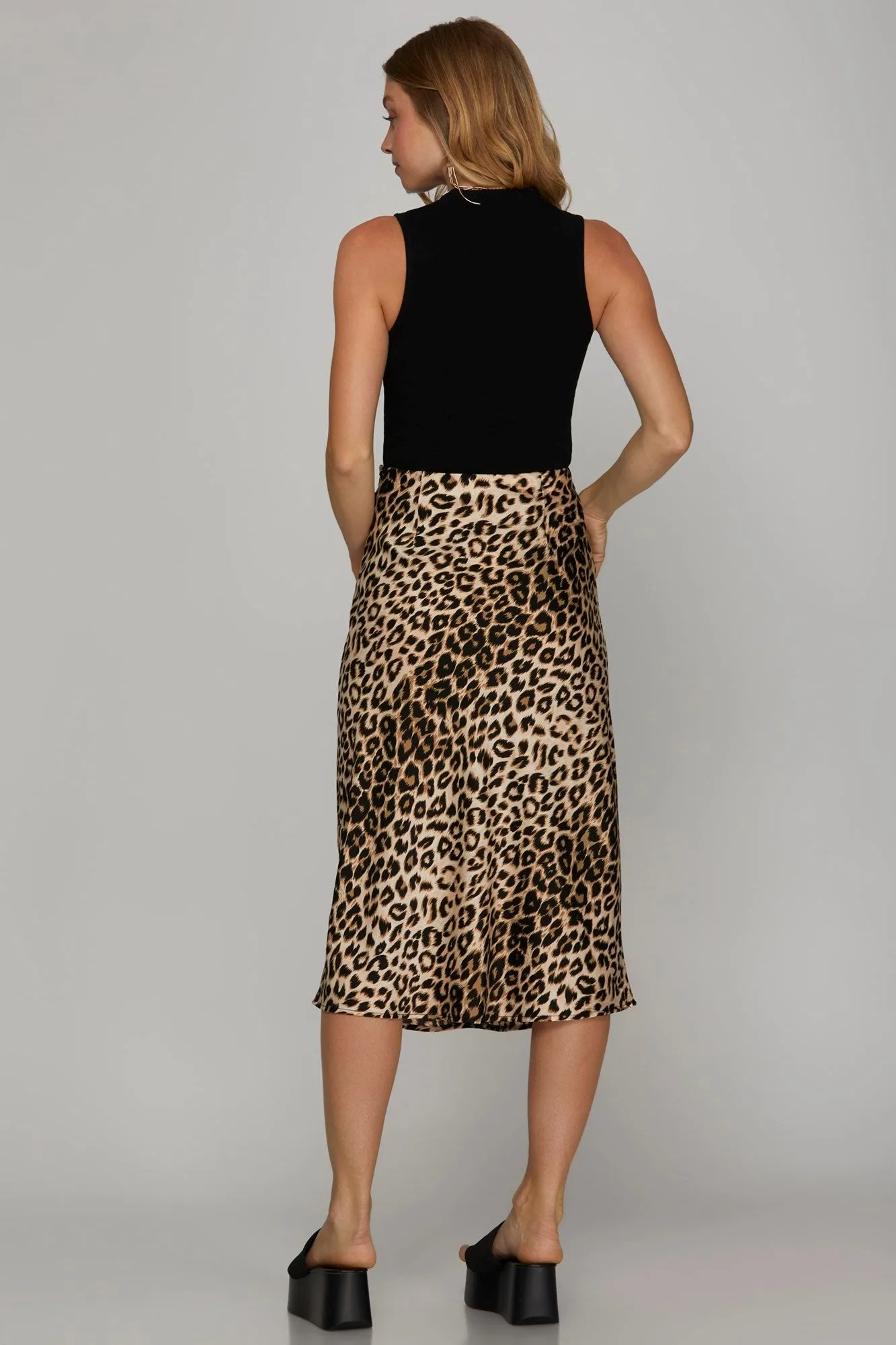 Alina Satin Leopard Print Skirt, Mocha