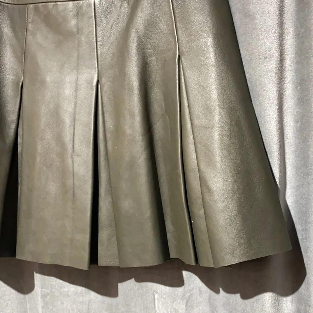 All Saints Black Leather Pleated Mini Skirt