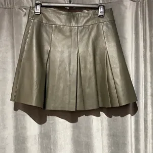 All Saints Black Leather Pleated Mini Skirt