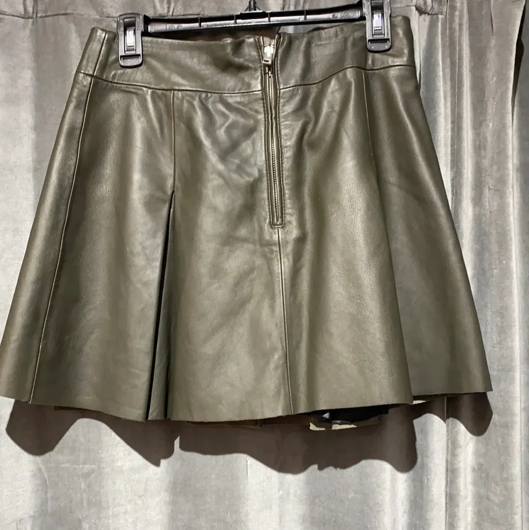 All Saints Black Leather Pleated Mini Skirt