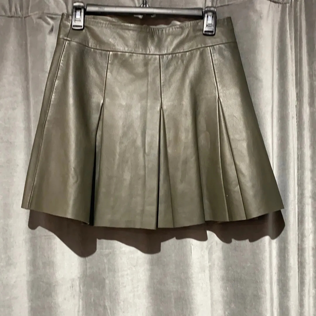 All Saints Black Leather Pleated Mini Skirt