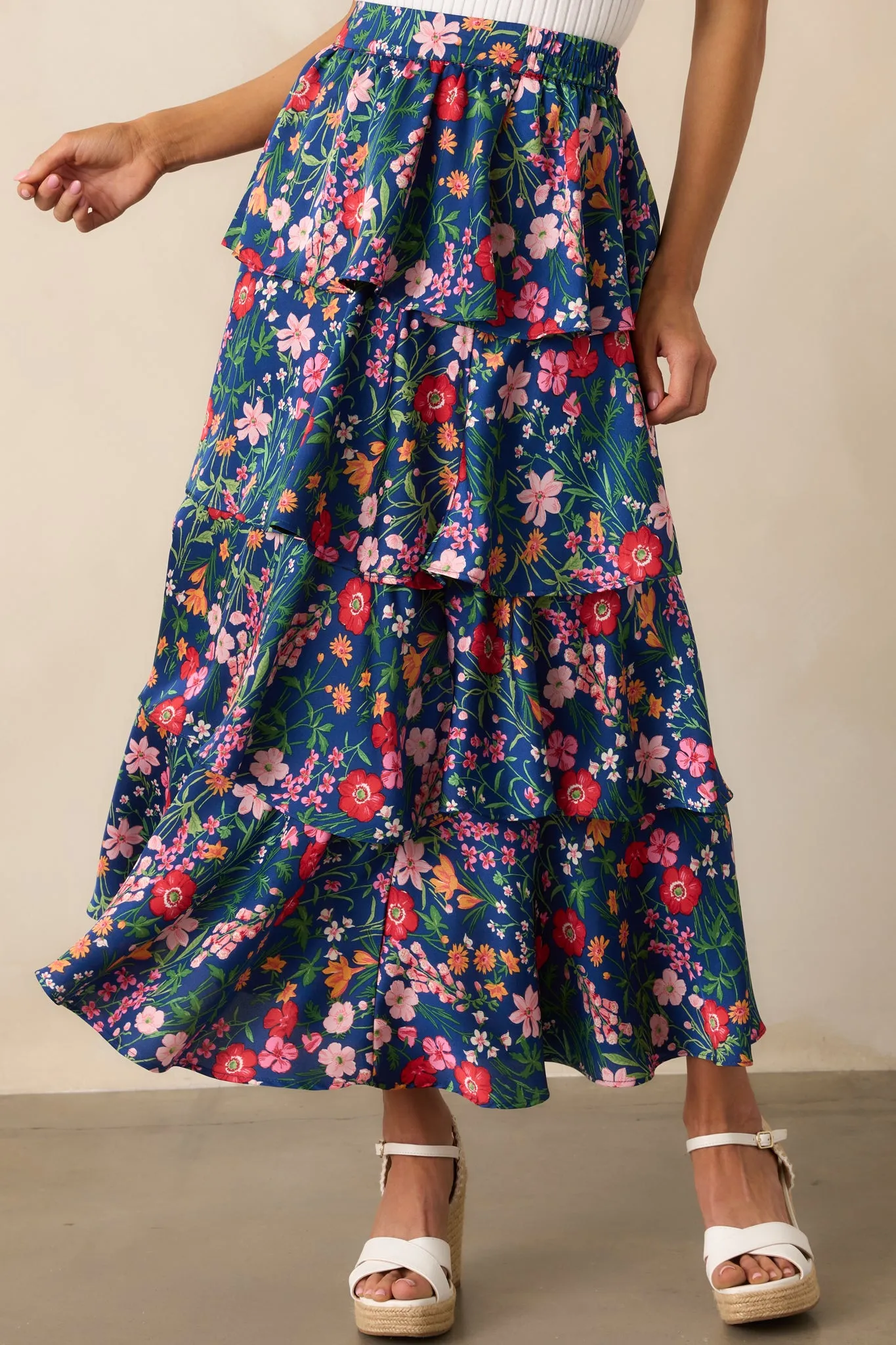 All The Right Things Navy Floral Tiered Maxi Skirt