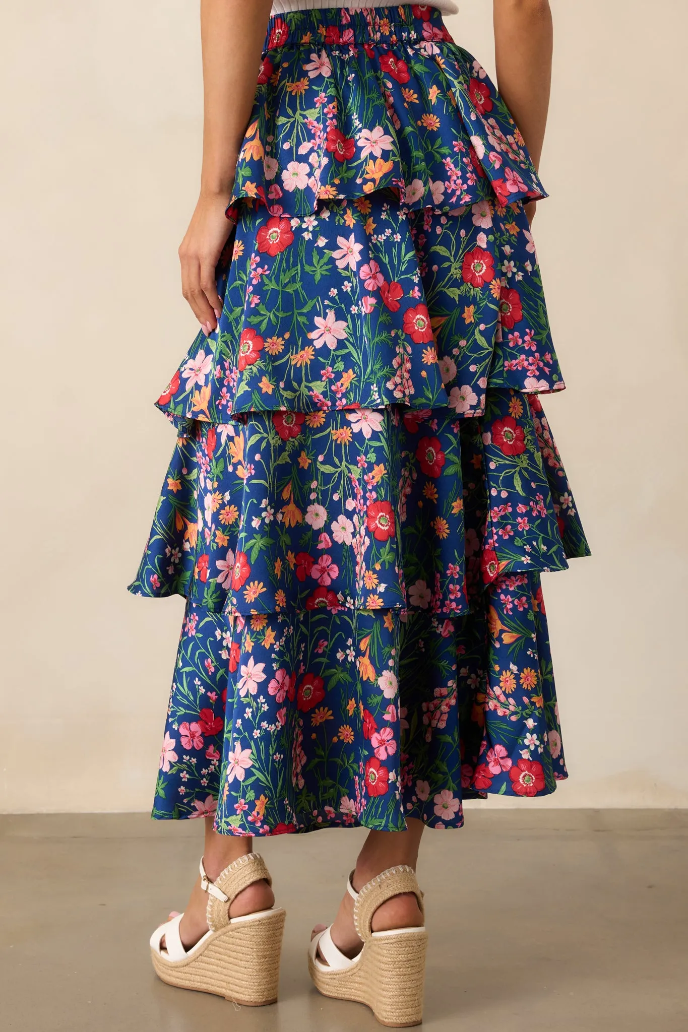 All The Right Things Navy Floral Tiered Maxi Skirt