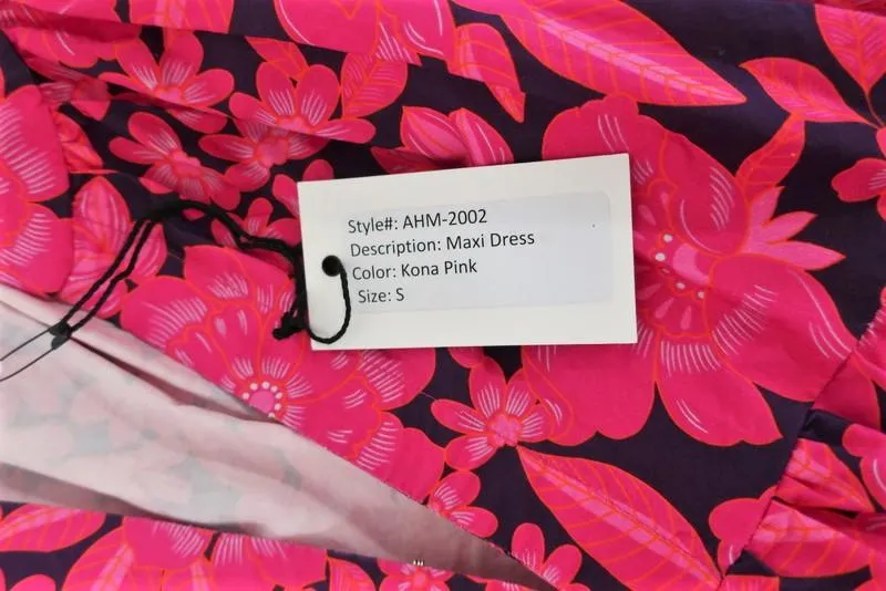 Aloha Marina Maxi Dress Kona Pink Floral Print Cotton Sleeveless Size Small NEW