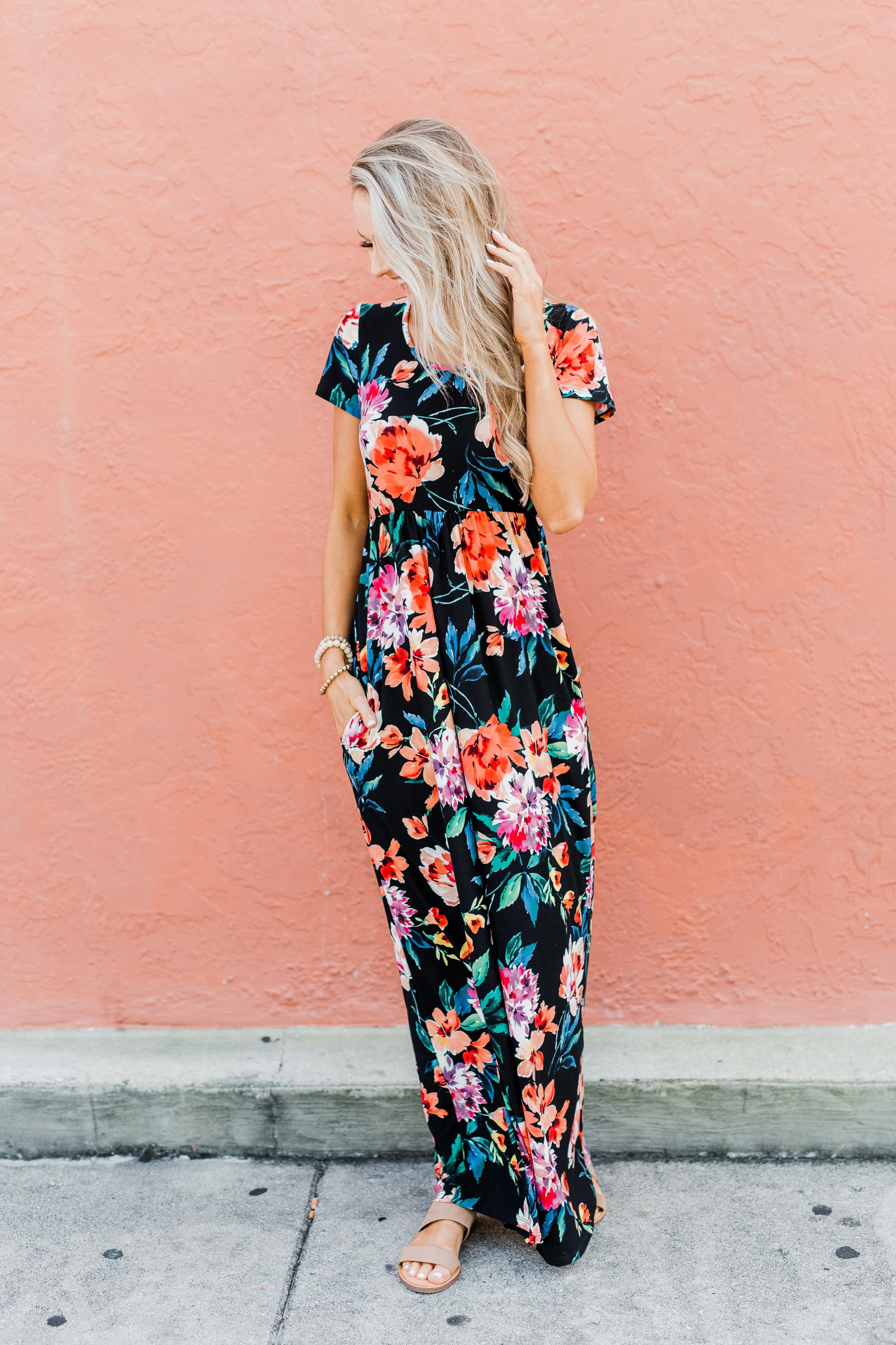 Alright By Me Floral Maxi Dress- Black