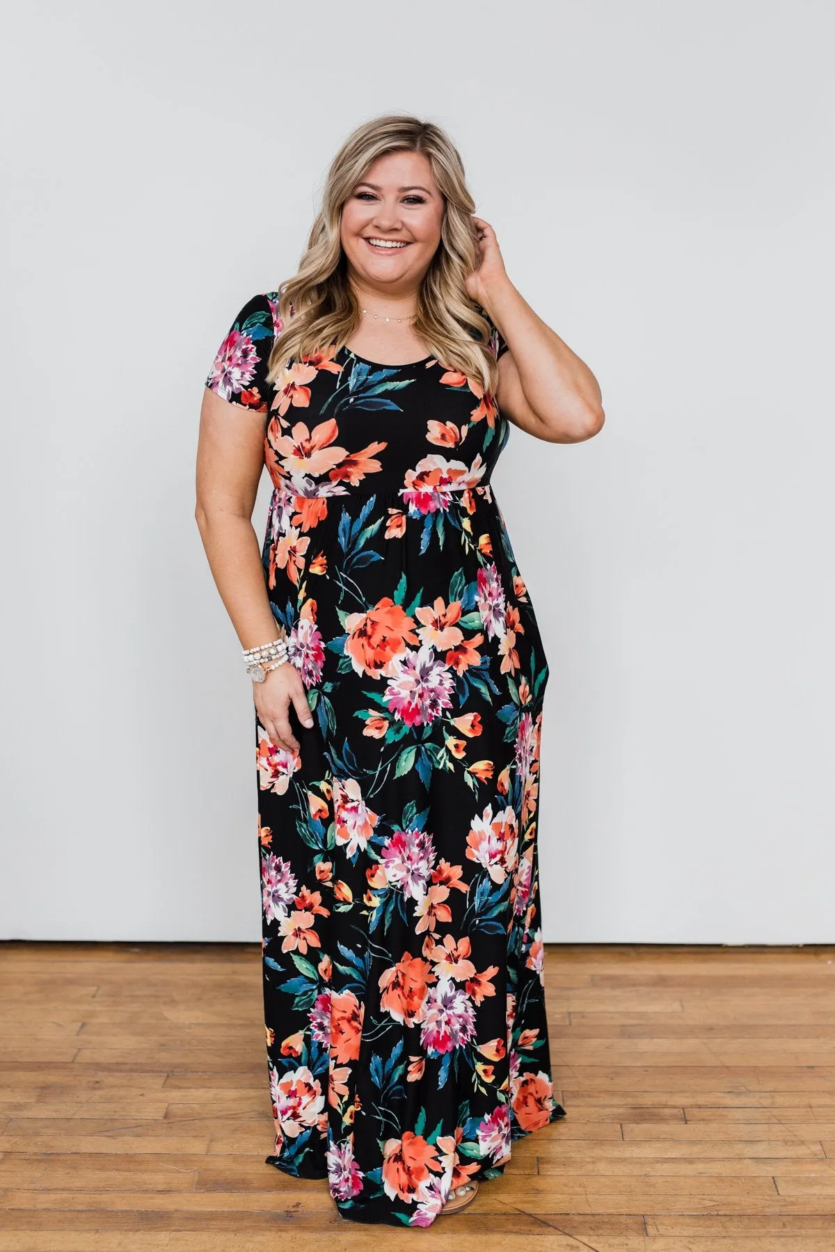 Alright By Me Floral Maxi Dress- Black
