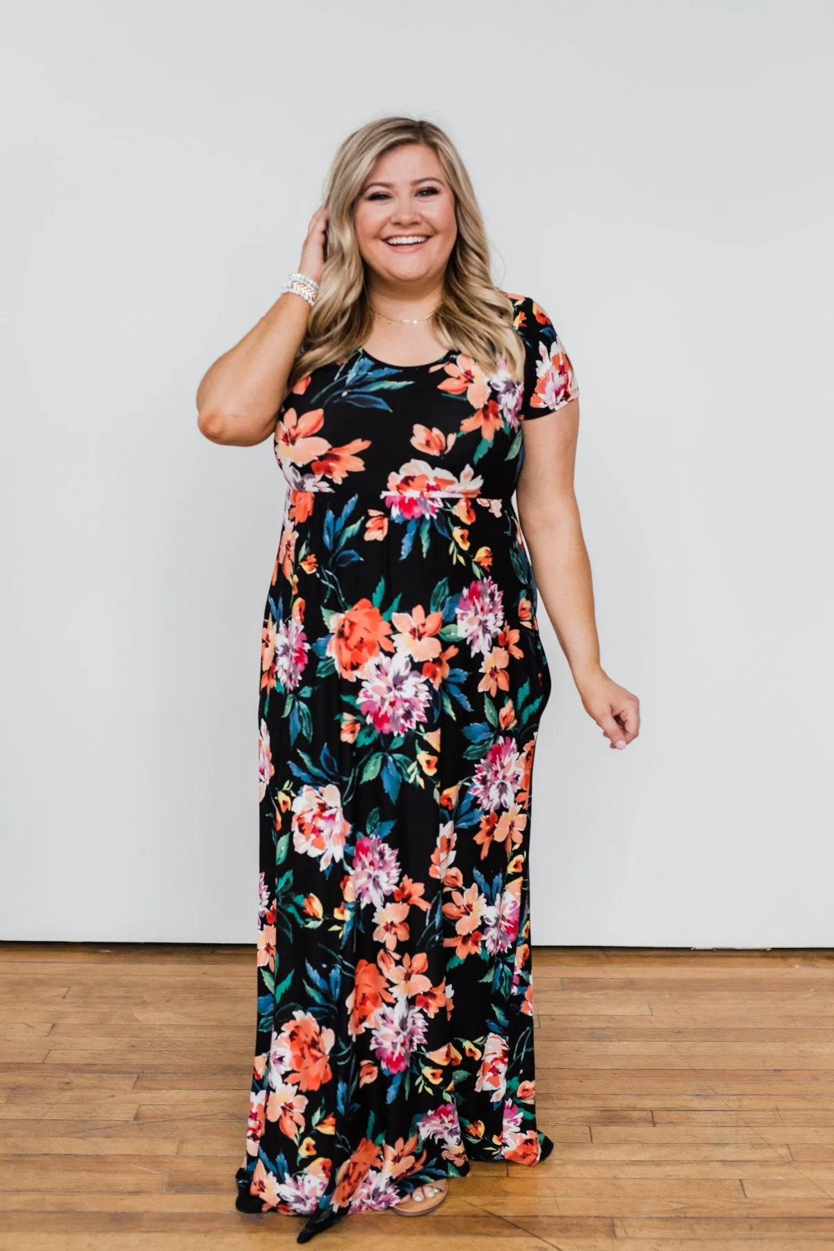 Alright By Me Floral Maxi Dress- Black