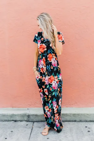 Alright By Me Floral Maxi Dress- Black