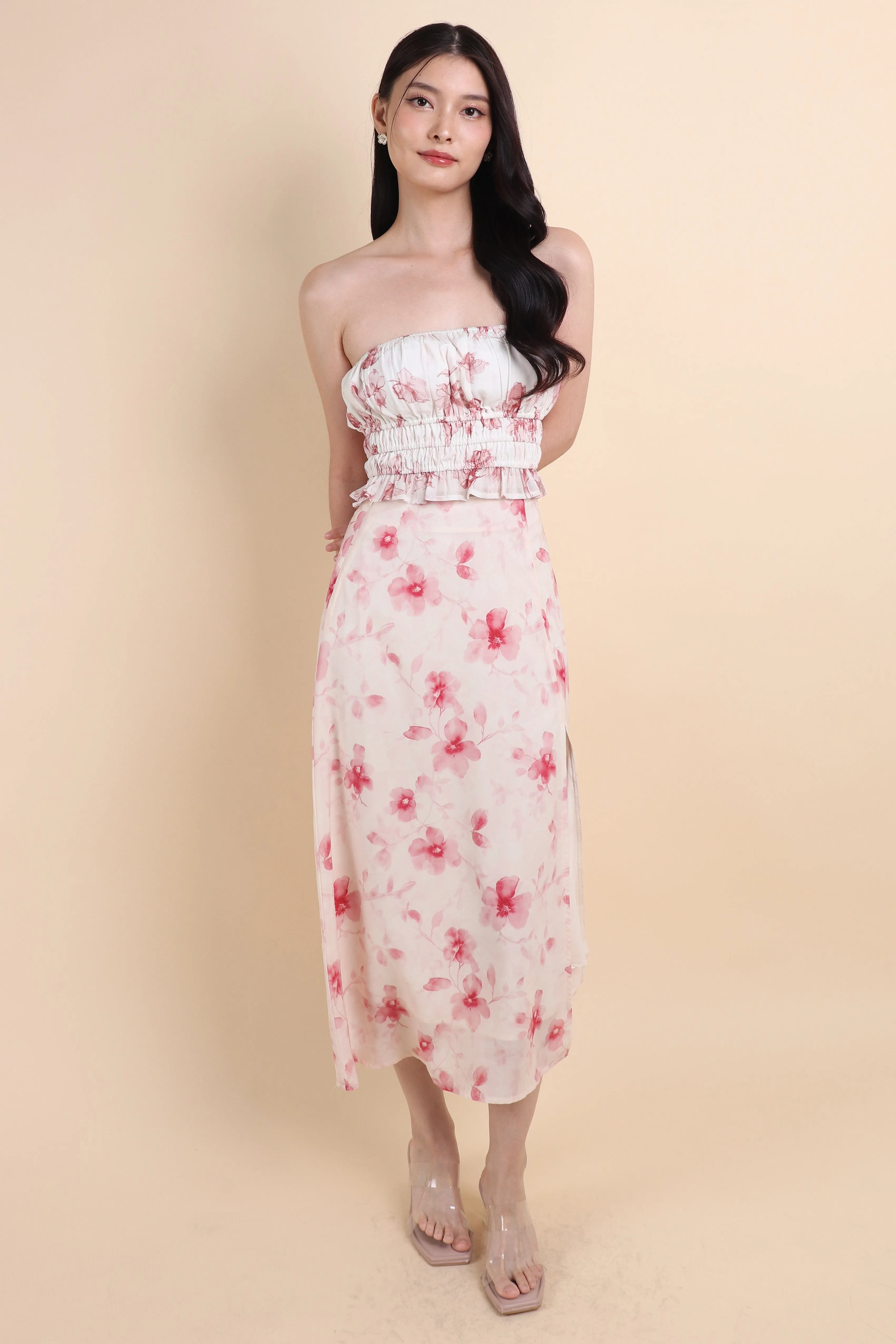 AMERY FLORAL MAXI SKIRT IN RED