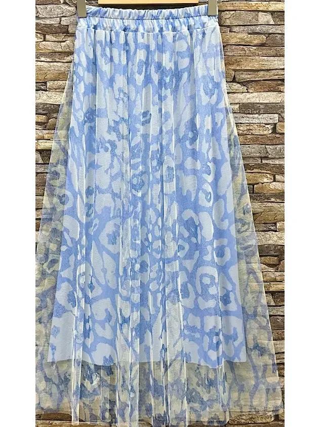 Animal Print Tulle Skirt - Lt. Blue/White