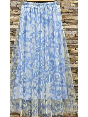 Animal Print Tulle Skirt - Lt. Blue/White