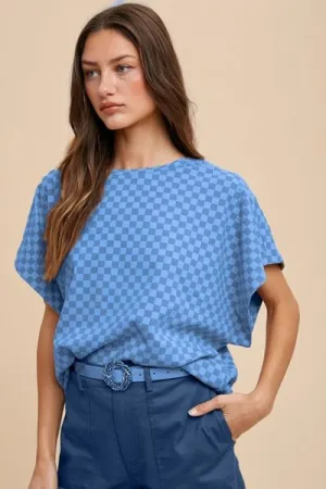 ANNIE WEAR CHECKERED ROUND NECK SHORT SLEEVE T-SHIRT