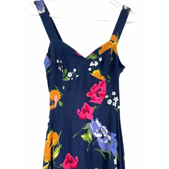 Anthropologie Maeve Vivienne blue Maxi Dress Size 2 Floral Smocked Back